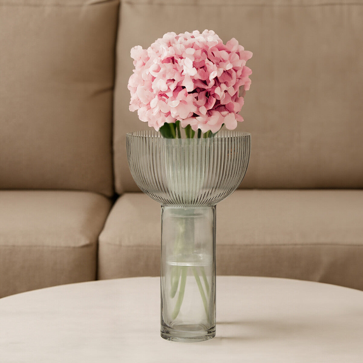 Orsina Esma Large Grey Glass Vase – Fluted Base Contemporary Decor