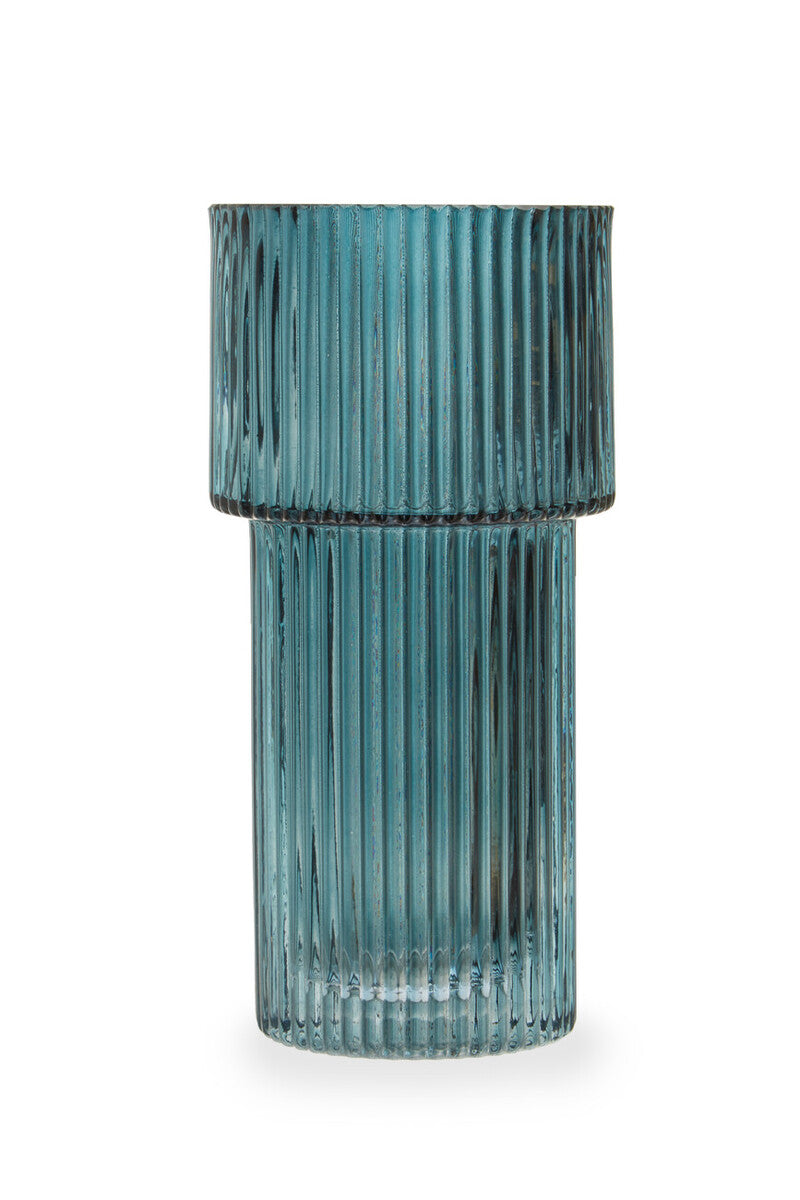 Orsina Esma Small Blue Glass Vase – Ribbed Contemporary Flower Vase