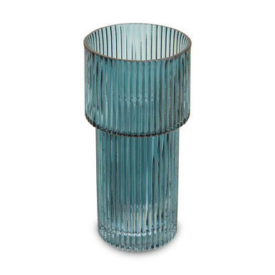 Orsina Esma Small Blue Glass Vase – Ribbed Contemporary Flower Vase