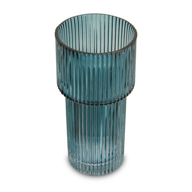Orsina Esma Small Blue Glass Vase – Ribbed Contemporary Flower Vase