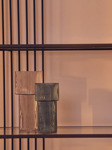Orsina Esma Small Blue Glass Vase – Ribbed Contemporary Flower Vase