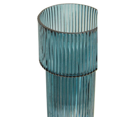 Orsina Esma Small Blue Glass Vase – Ribbed Contemporary Flower Vase