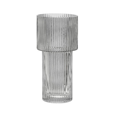 Orsina Esma Large Ribbed Grey Glass Vase – Tall Architectural Decor