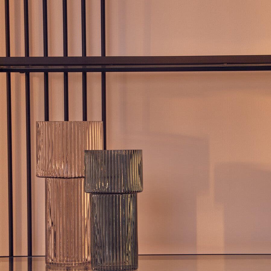 Orsina Esma Large Ribbed Grey Glass Vase – Tall Architectural Decor