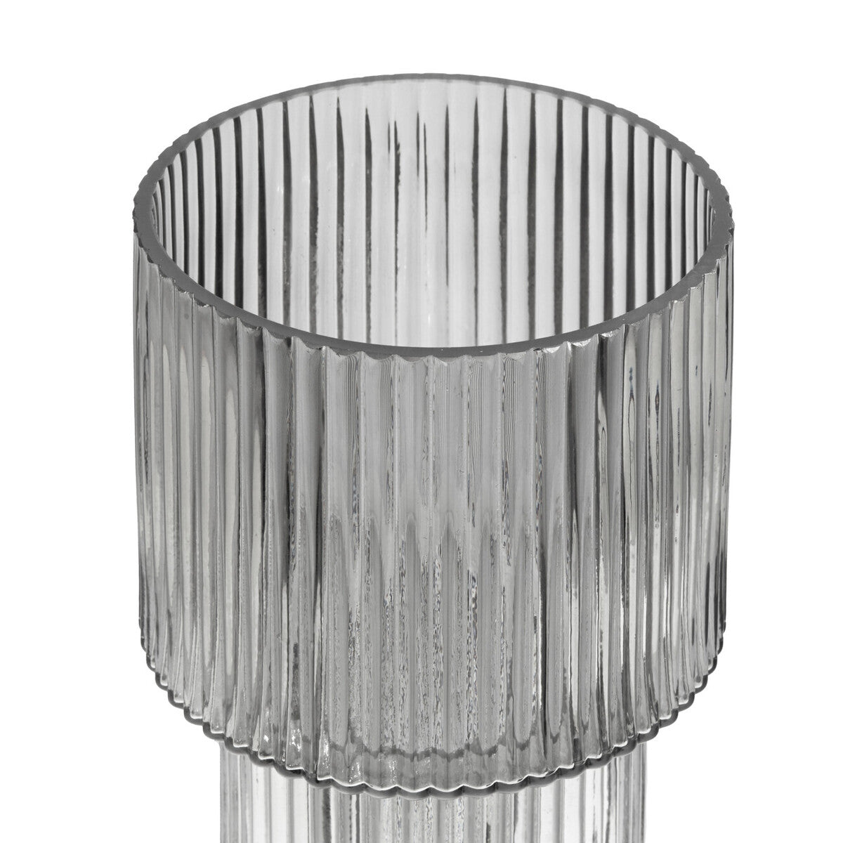 Orsina Esma Large Ribbed Grey Glass Vase – Tall Architectural Decor