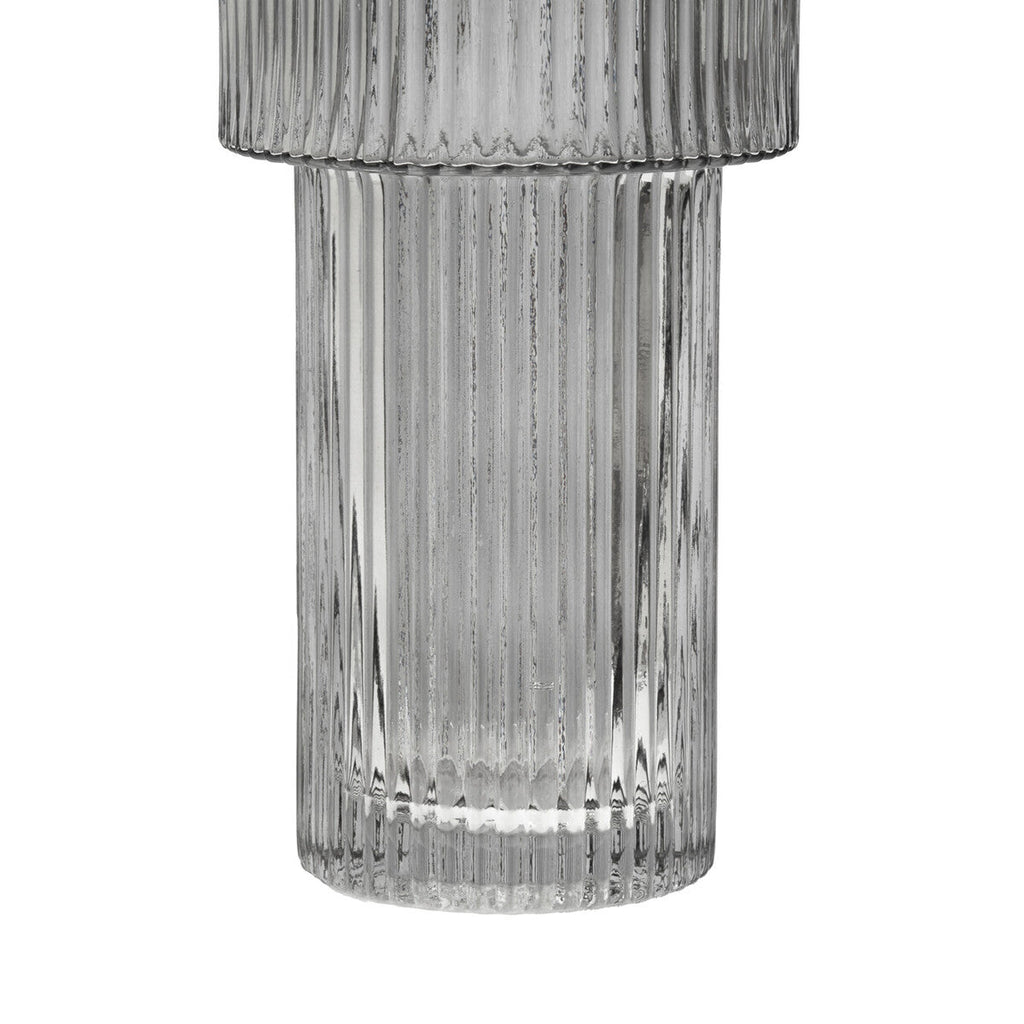 Orsina Esma Large Ribbed Grey Glass Vase – Tall Architectural Decor