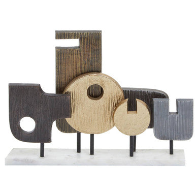Orsina Simbolo Large Abstract Metal Sculpture with White Marble Base