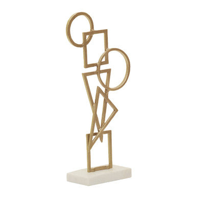 Orsina Simbolo Gold Metal Abstract Sculpture on White Marble Base