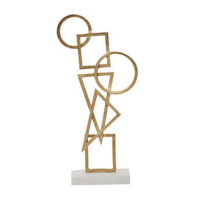Orsina Simbolo Gold Metal Abstract Sculpture on White Marble Base