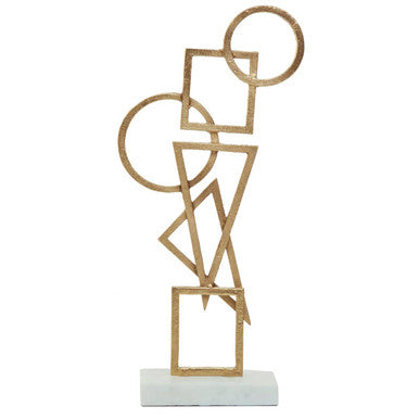 Orsina Simbolo Gold Metal Abstract Sculpture on White Marble Base