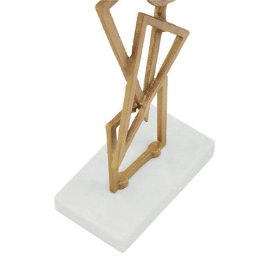 Orsina Simbolo Gold Metal Abstract Sculpture on White Marble Base