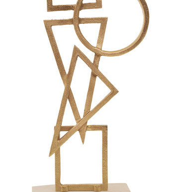 Orsina Simbolo Gold Metal Abstract Sculpture on White Marble Base
