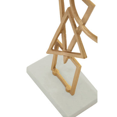 Orsina Simbolo Gold Metal Abstract Sculpture on White Marble Base