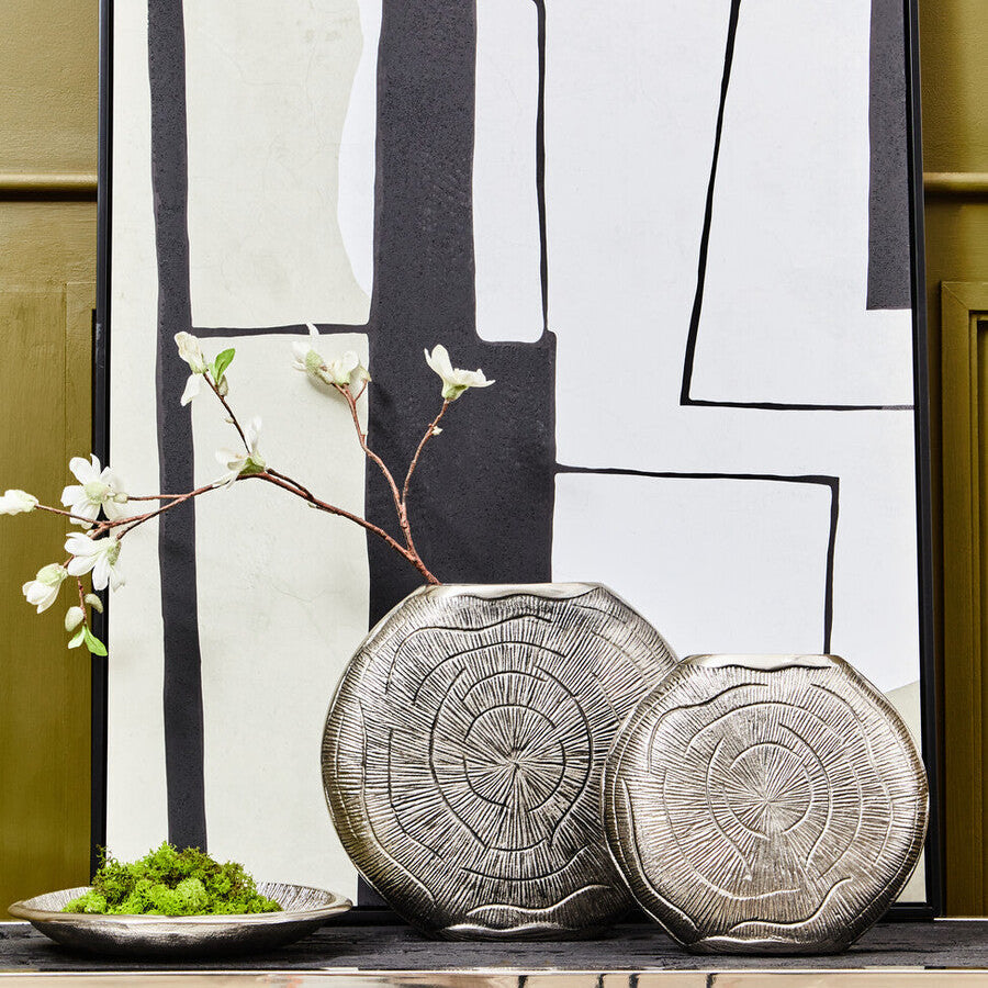 Orsina Silva Small Oak Effect Silver Finish Textured Decorative Vase