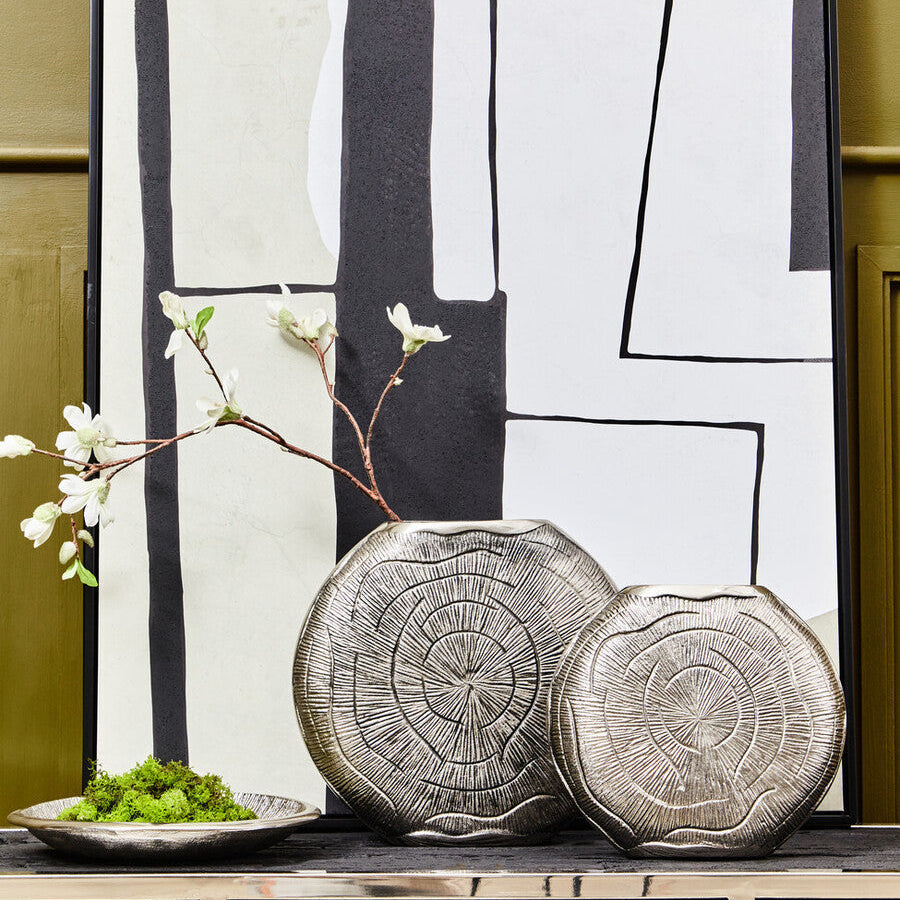 Orsina Silva Large Oak Effect Vase with Antique Silver Finish
