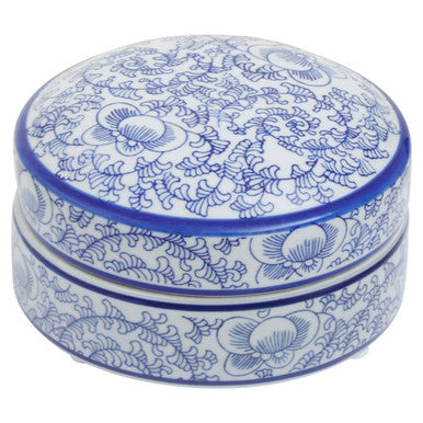 Orsina Calix Blue and White Floral Ceramic Trinket Box with Lid