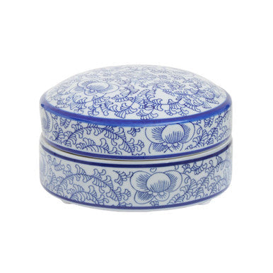 Orsina Calix Blue and White Floral Ceramic Trinket Box with Lid