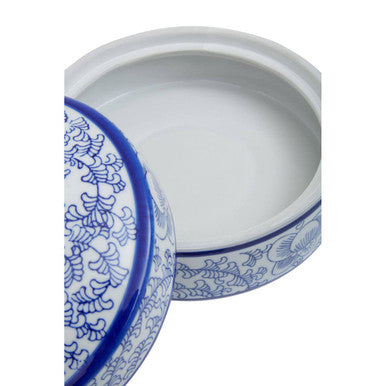 Orsina Calix Blue and White Floral Ceramic Trinket Box with Lid
