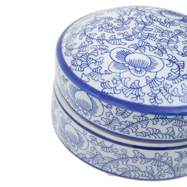 Orsina Calix Blue and White Floral Ceramic Trinket Box with Lid