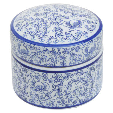 Orsina Calix Large Ceramic Trinket Box – Blue and White Floral Decor