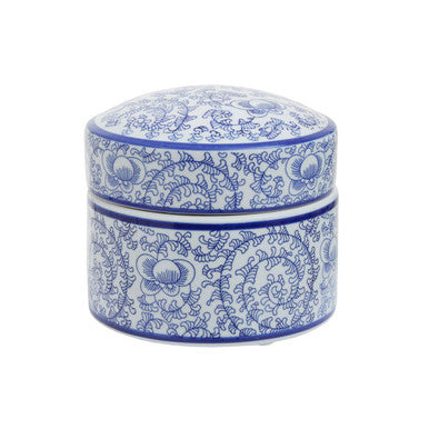 Orsina Calix Large Ceramic Trinket Box – Blue and White Floral Decor