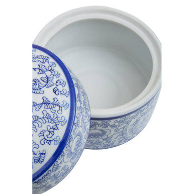 Orsina Calix Large Ceramic Trinket Box – Blue and White Floral Decor