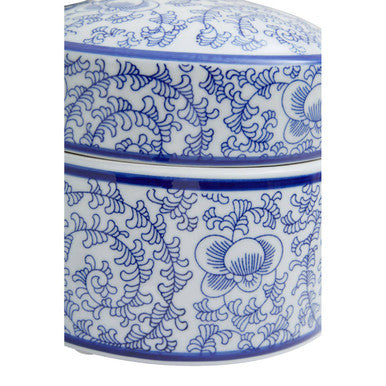 Orsina Calix Large Ceramic Trinket Box – Blue and White Floral Decor