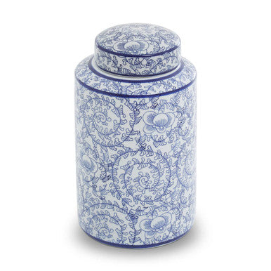 Orsina Calix Small Ceramic Jar – Blue and White Floral Storage Decor