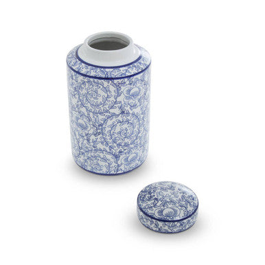 Orsina Calix Small Ceramic Jar – Blue and White Floral Storage Decor