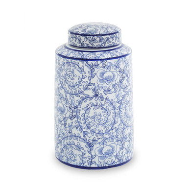 Orsina Calix Small Ceramic Jar – Blue and White Floral Storage Decor