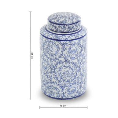 Orsina Calix Small Ceramic Jar – Blue and White Floral Storage Decor