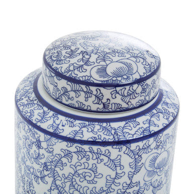 Orsina Calix Small Ceramic Jar – Blue and White Floral Storage Decor