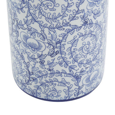 Orsina Calix Small Ceramic Jar – Blue and White Floral Storage Decor