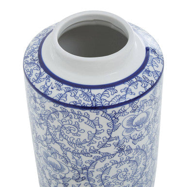 Orsina Calix Small Ceramic Jar – Blue and White Floral Storage Decor