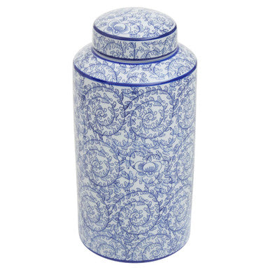 Orsina Calix Large Ceramic Jar – Blue and White Floral Decorative Jar