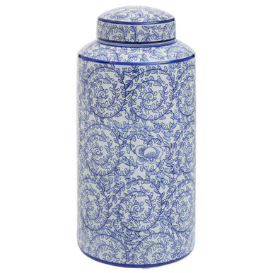 Orsina Calix Large Ceramic Jar – Blue and White Floral Decorative Jar