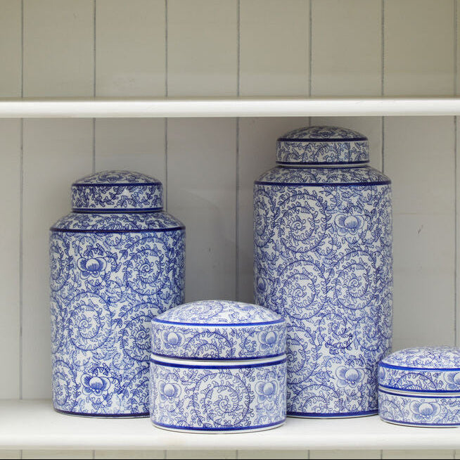 Orsina Calix Large Ceramic Jar – Blue and White Floral Decorative Jar