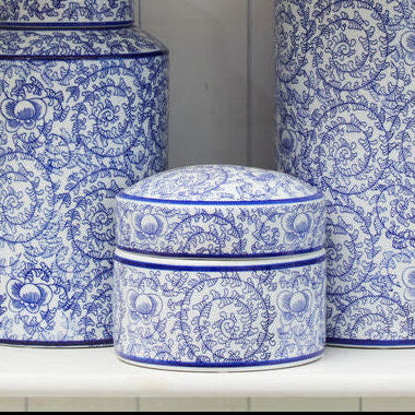 Orsina Calix Large Ceramic Trinket Box – Blue and White Floral Decor