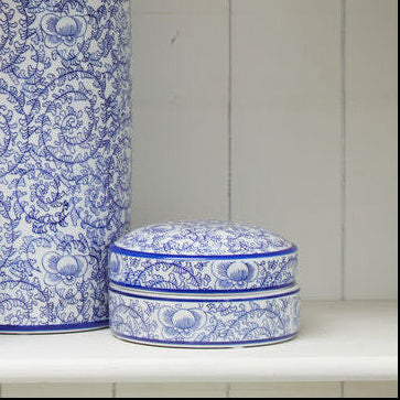 Orsina Calix Blue and White Floral Ceramic Trinket Box with Lid