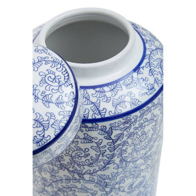 Orsina Calix Large Ceramic Jar – Blue and White Floral Decorative Jar