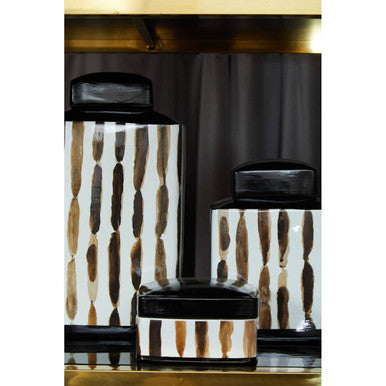 Orsina Mona Small Ceramic Trinket Box – Black and White Glazed Decor