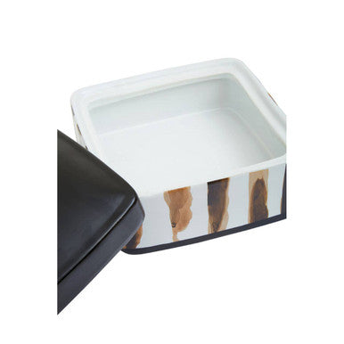 Orsina Mona Small Ceramic Trinket Box – Black and White Glazed Decor