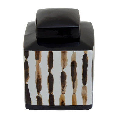 Orsina Mona Small Ceramic Jar – Black and White Brushstroke Decor