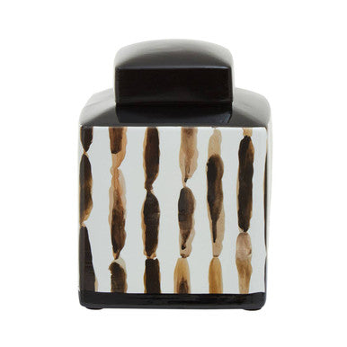 Orsina Mona Small Ceramic Jar – Black and White Brushstroke Decor