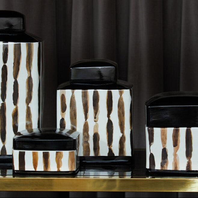 Orsina Mona Small Ceramic Jar – Black and White Brushstroke Decor