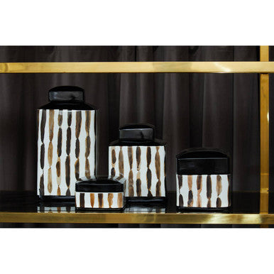 Orsina Mona Small Ceramic Jar – Black and White Brushstroke Decor