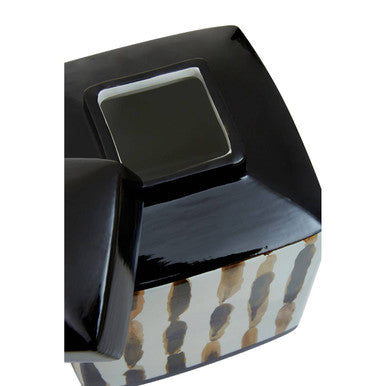 Orsina Mona Small Ceramic Jar – Black and White Brushstroke Decor