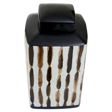 Orsina Mona Large Ceramic Jar – Modern Black and White Brushstroke Decor