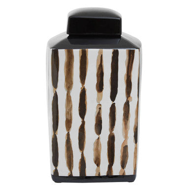 Orsina Mona Large Ceramic Jar – Modern Black and White Brushstroke Decor