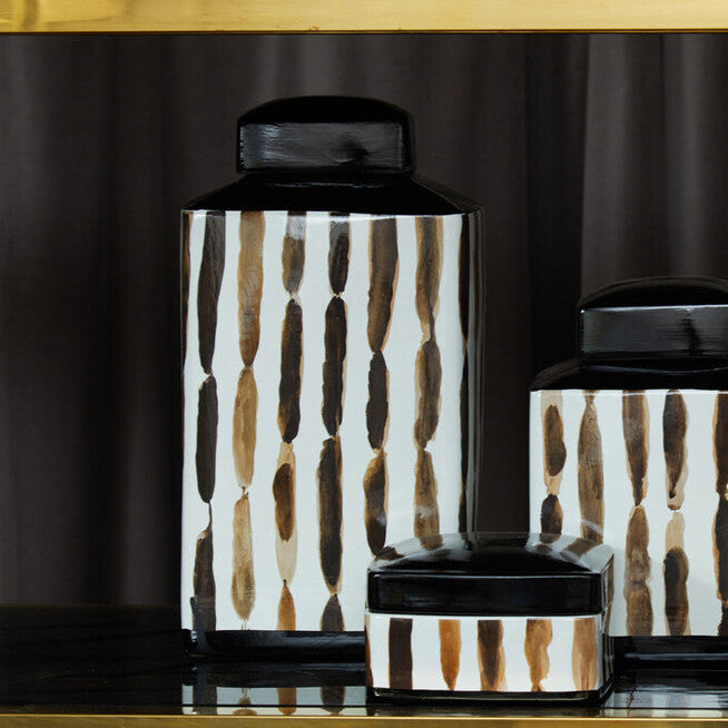 Orsina Mona Large Ceramic Jar – Modern Black and White Brushstroke Decor